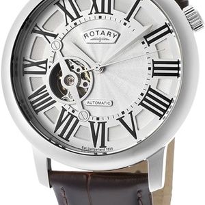 Rotary Gle000018-21 Men's Automatic Brown Genuine Leather Silver-Tone Dial Watch